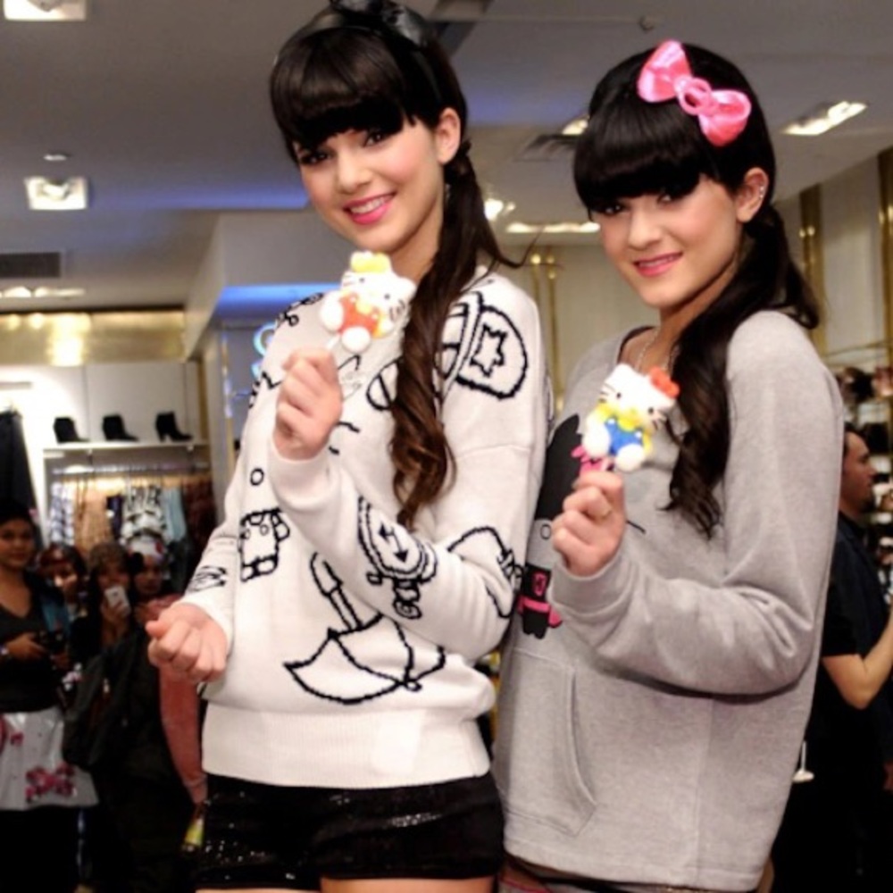 Forever 21 White Sweater Hello Kitty, as modeled by Kendall Jenner